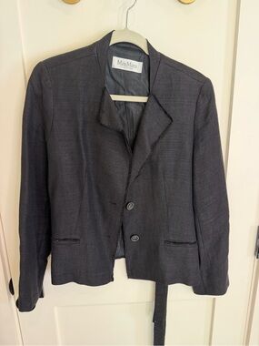 MaxMara black linen blend Women's belted Blazer